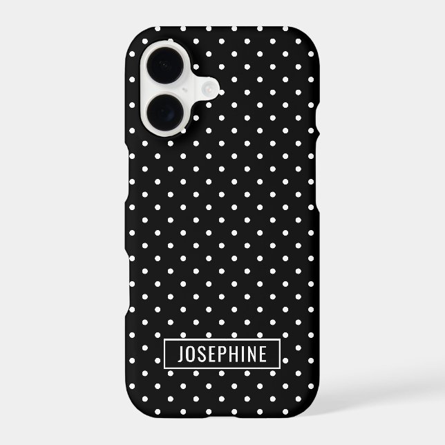 White On Black Polka Dots Pattern With Custom Name (Back)