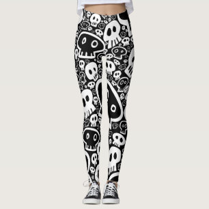 White-on-Black Skull Pattern Leggings