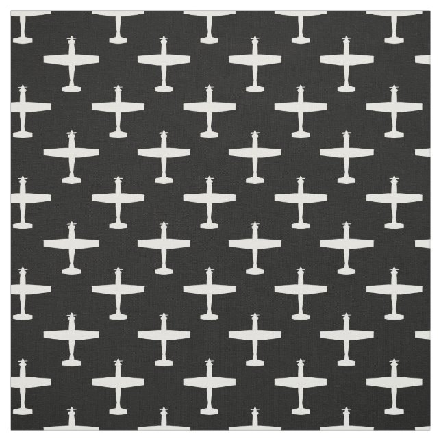 White on Black T-6 Texan 2 Silhouette Pattern Fabric (Swatch)
