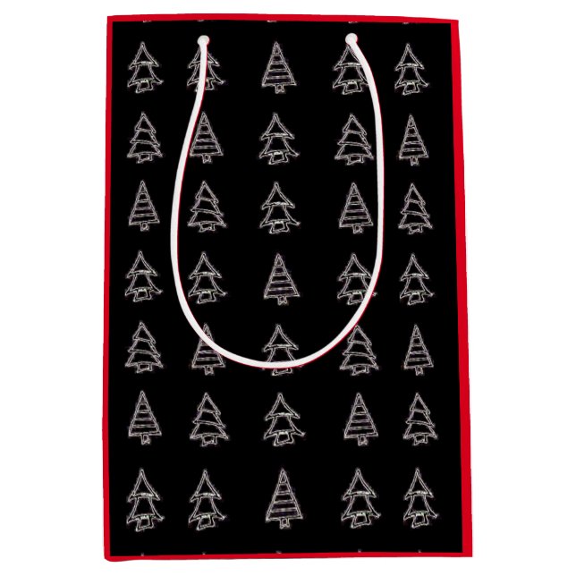 White On Black Tree Gift Bag (Red Sides) (Front)
