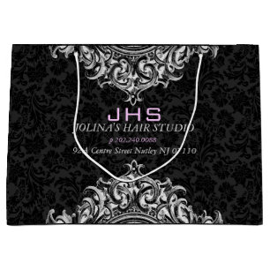 White On Black Vintage Floral Ornament Large Gift Bag