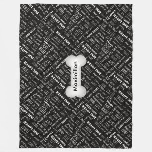 White on Black Word Art Personalized Dog Fleece Blanket