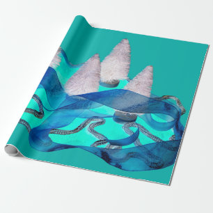 White on blue Christmas trees elegant Wrapping Paper