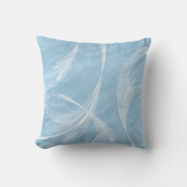 white on blue feathery touch cushion (Front)