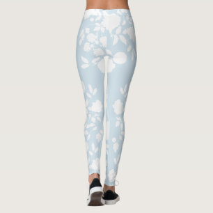 White On Blue Floral Toile Custom Colour Leggings