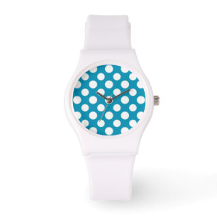 White on Blue Jumbo Polka Dots Sporty Wristwatch