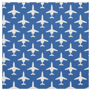 White on Blue T-1 Jayhawk Silhouette Pattern Fabric