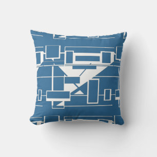 White on Bright Blue Geometric Abstract Labyrinth Cushion