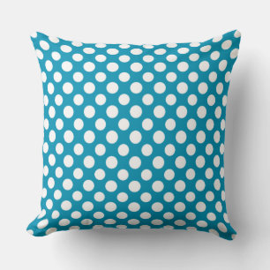 White on Bright Blue Jumbo Polka Dots Cushion