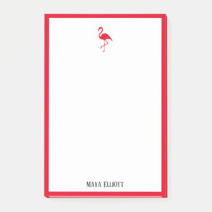 White on Bright Cherry Red Flamingo & Border, Name Post-it Notes