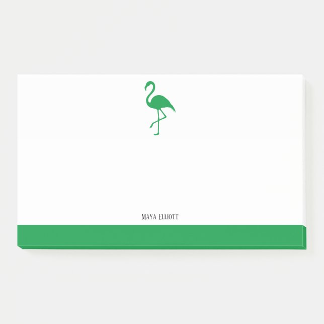 White on Bright Green Flamingo & Border with Name Post-it Notes (Front)