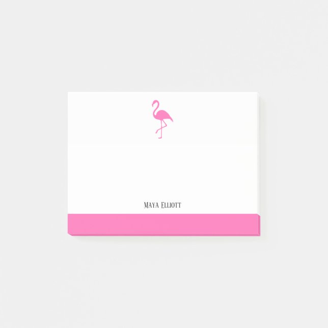 White on Bright Pink Flamingo & Border with Name Post-it Notes (Front)