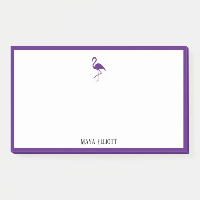 White on Bright Purple Flamingo & Border w/ Name Post-it Notes (Front)
