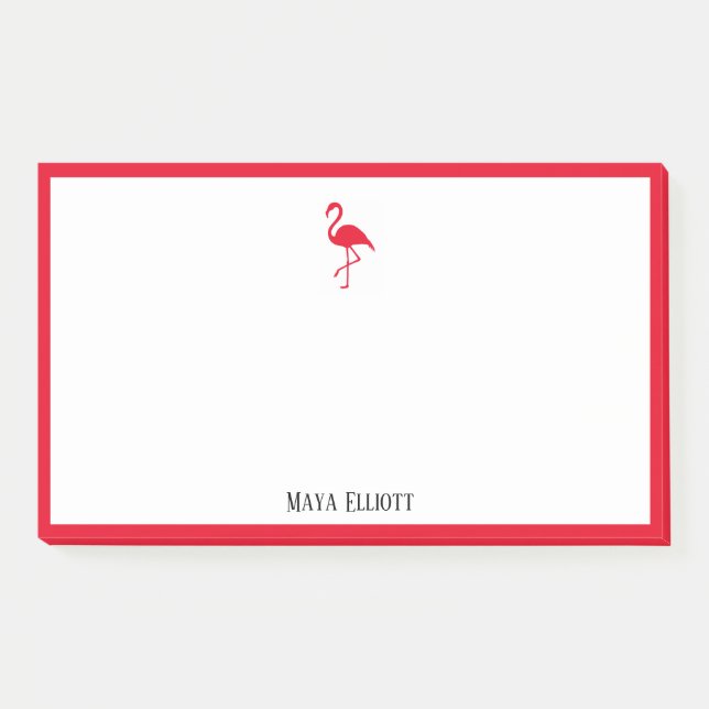 White on Bright Red Flamingo & Border w/ Name Post-it Notes (Front)