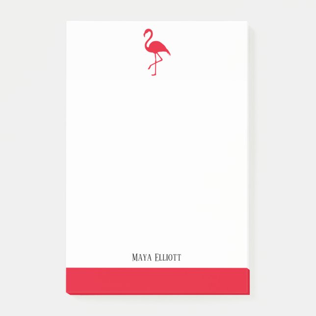 White on Bright Red Flamingo & Border w/ Name Post-it Notes (Front)