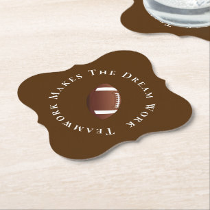 White on Brown Teamwork Makes The Dream Work Paper Coaster