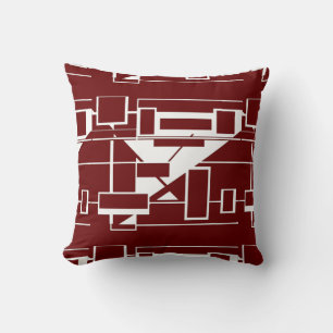 White on Burgundy Geometric Abstract Labyrinth Cushion