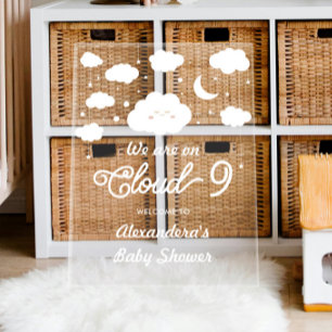 White On Cloud 9 Baby Shower Welcome Acrylic Sign