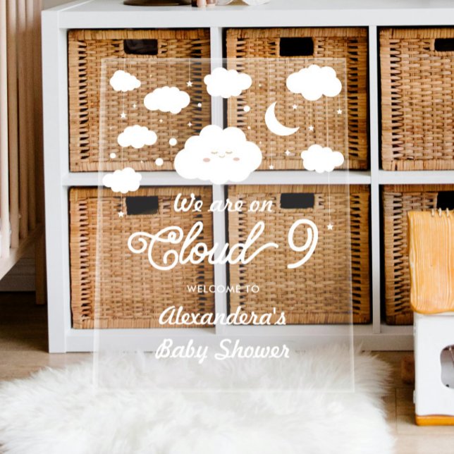 White On Cloud 9 Baby Shower Welcome Acrylic Sign (Creator Uploaded)
