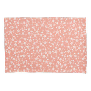 White on Coral   Lino Print Stars Pattern Pillowcase
