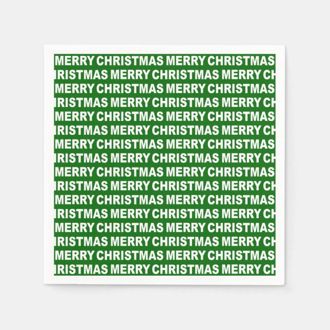 White on Dark Green Christmas Typography Napkin (Front)