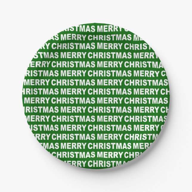 White on Dark Green Christmas Typography Paper Plate (Front)