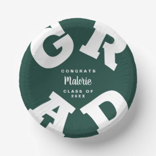 White on Dark Green Graduation Paper Plate