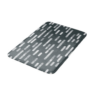 White on Dark Grey Green Rounded Lines Pattern Bath Mat