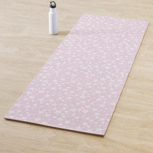 White on Dusty Pink Lino Print Stars Pattern Yoga Mat