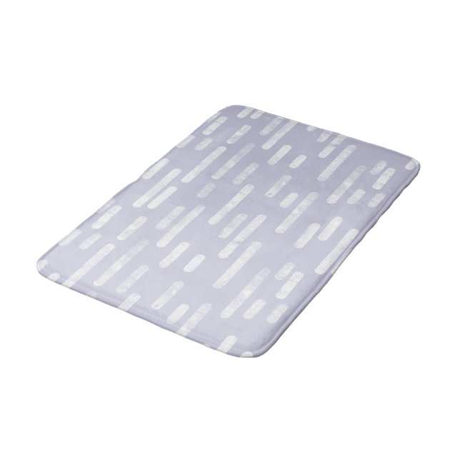 White on Dusty Purple Rounded Lines Pattern Bath Mat (Angled)