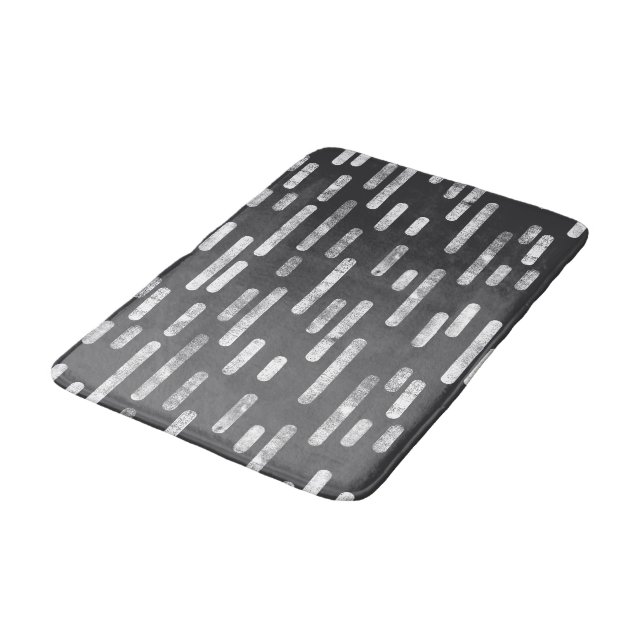 White on Graphite Inky Rounded Lines Pattern Bath Mat (Angled)