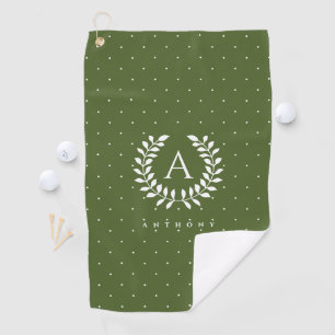 White On Green Laurel Monogram Polka Dot Pattern Golf Towel