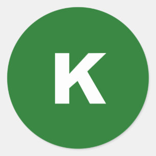 White on Green Minimalist Monogram Classic Round Sticker