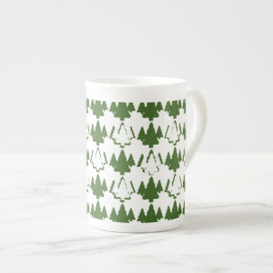 White On Green Trees Holiday Bone China Mug