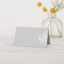 White on Grey elegant Damask Blank Place Cards