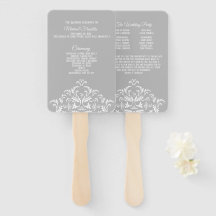 White on Grey Elegant Damask Wedding Program Fan