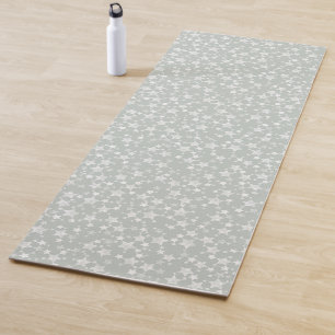 White on Grey-Green Lino Print Stars Pattern Yoga Mat