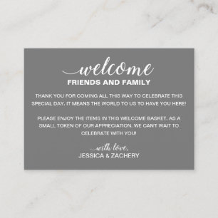 White On Grey Wedding Welcome Gift Bag Basket Place Card