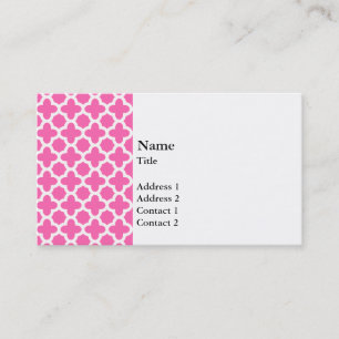 White on Hot Pink Quatrefoil Pattern Business Card