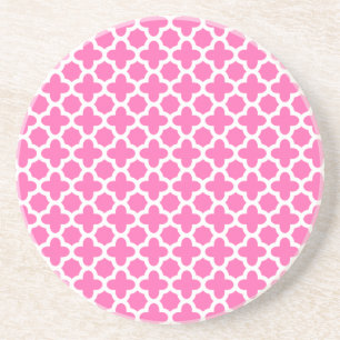 White on Hot Pink Quatrefoil Pattern Coaster