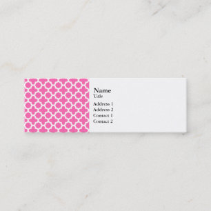 White on Hot Pink Quatrefoil Pattern Mini Business Card