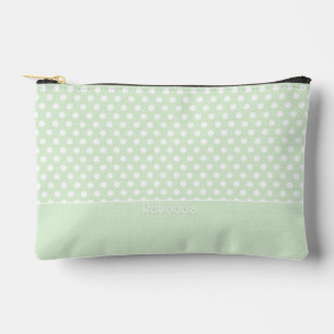 White on Jade Green Polka Dot Pattern with Name Accessory Pouch