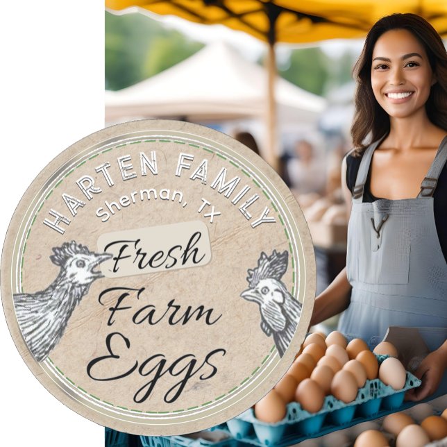 White on Kraft Farmhouse Hen Rooster Egg Carton Square Sticker (Creator Uploaded)