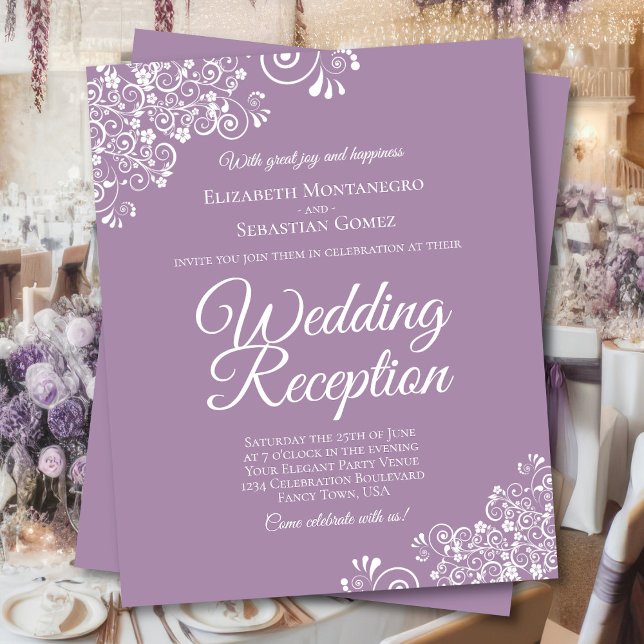 White on Lavender BUDGET Wedding Reception Invite (Front/Back)