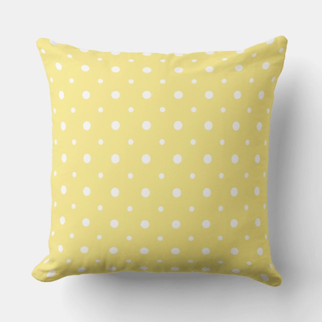 White on Lemon Yellow Quirky Polka Dot Pattern Cushion (Front)