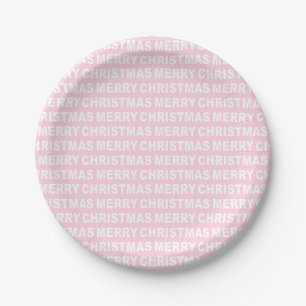 White on Light Pink Christmas Typography Paper Plate