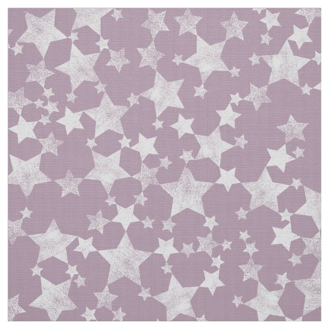 White on Mauve | Lino Print Stars Pattern Fabric (Swatch)