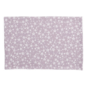 White on Mauve   Lino Print Stars Pattern Pillowcase
