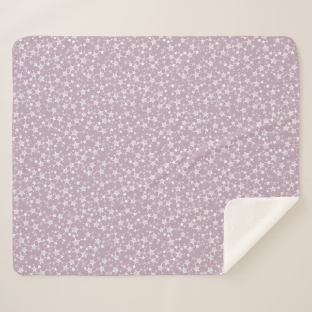 White on Mauve | Lino Print Stars Pattern Sherpa Blanket (Front (Horizontal))