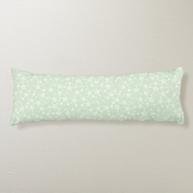 White on Mint Green | Lino Print Stars Pattern Body Cushion (Front)